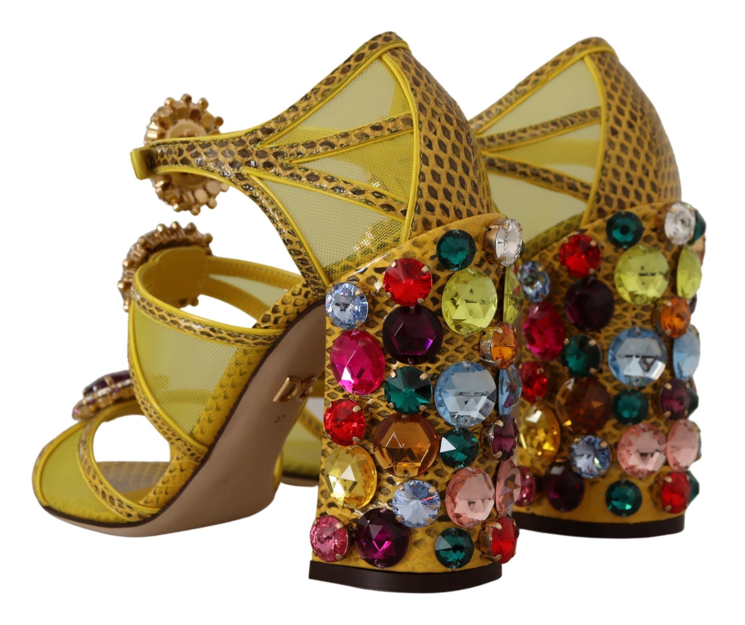 Superbes sandales en cuir jaune ornées de cristaux Dolce &amp; Gabbana
