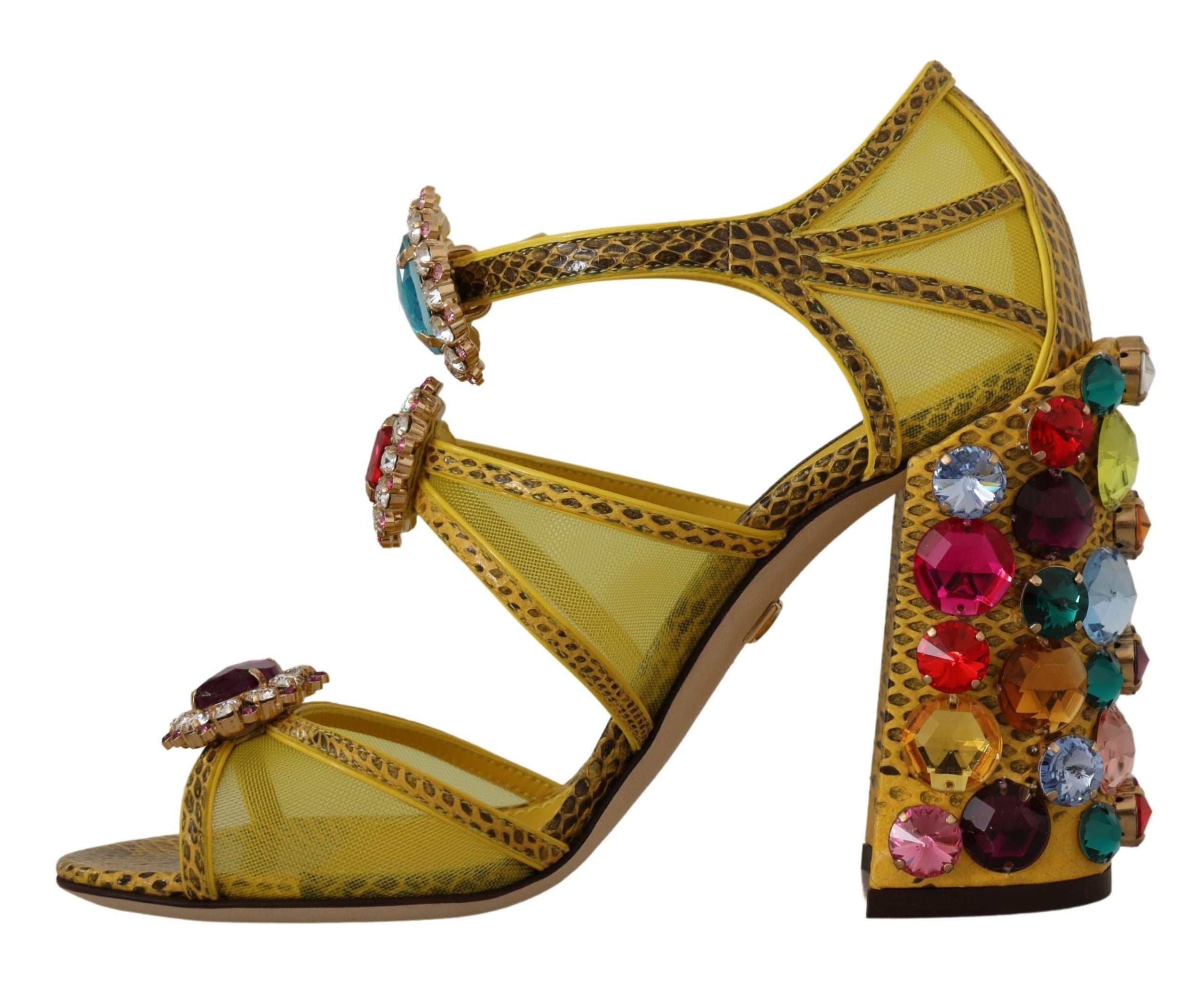 Superbes sandales en cuir jaune ornées de cristaux Dolce &amp; Gabbana