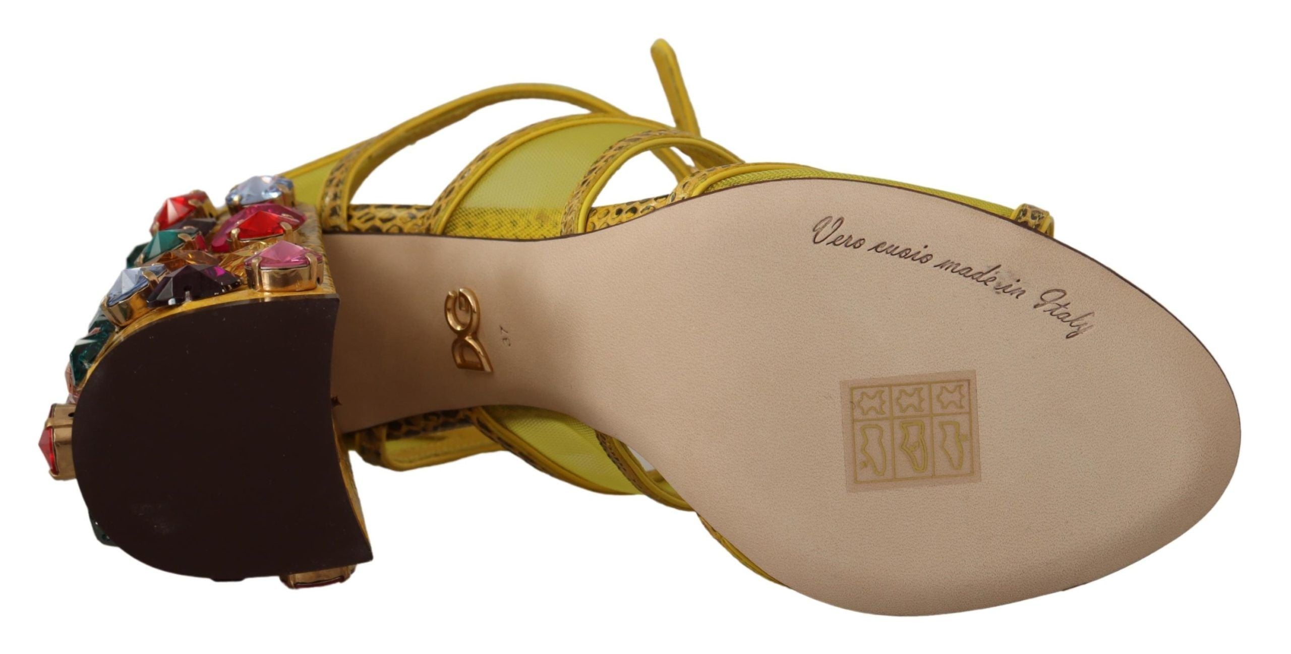Superbes sandales en cuir jaune ornées de cristaux Dolce &amp; Gabbana