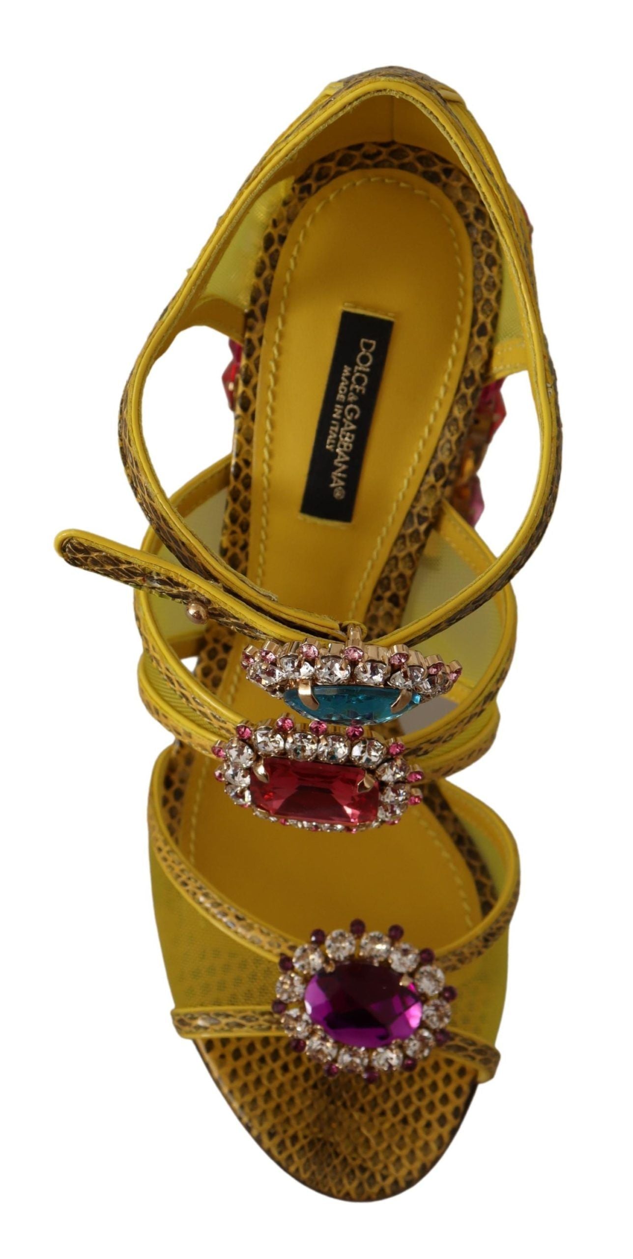 Superbes sandales en cuir jaune ornées de cristaux Dolce &amp; Gabbana