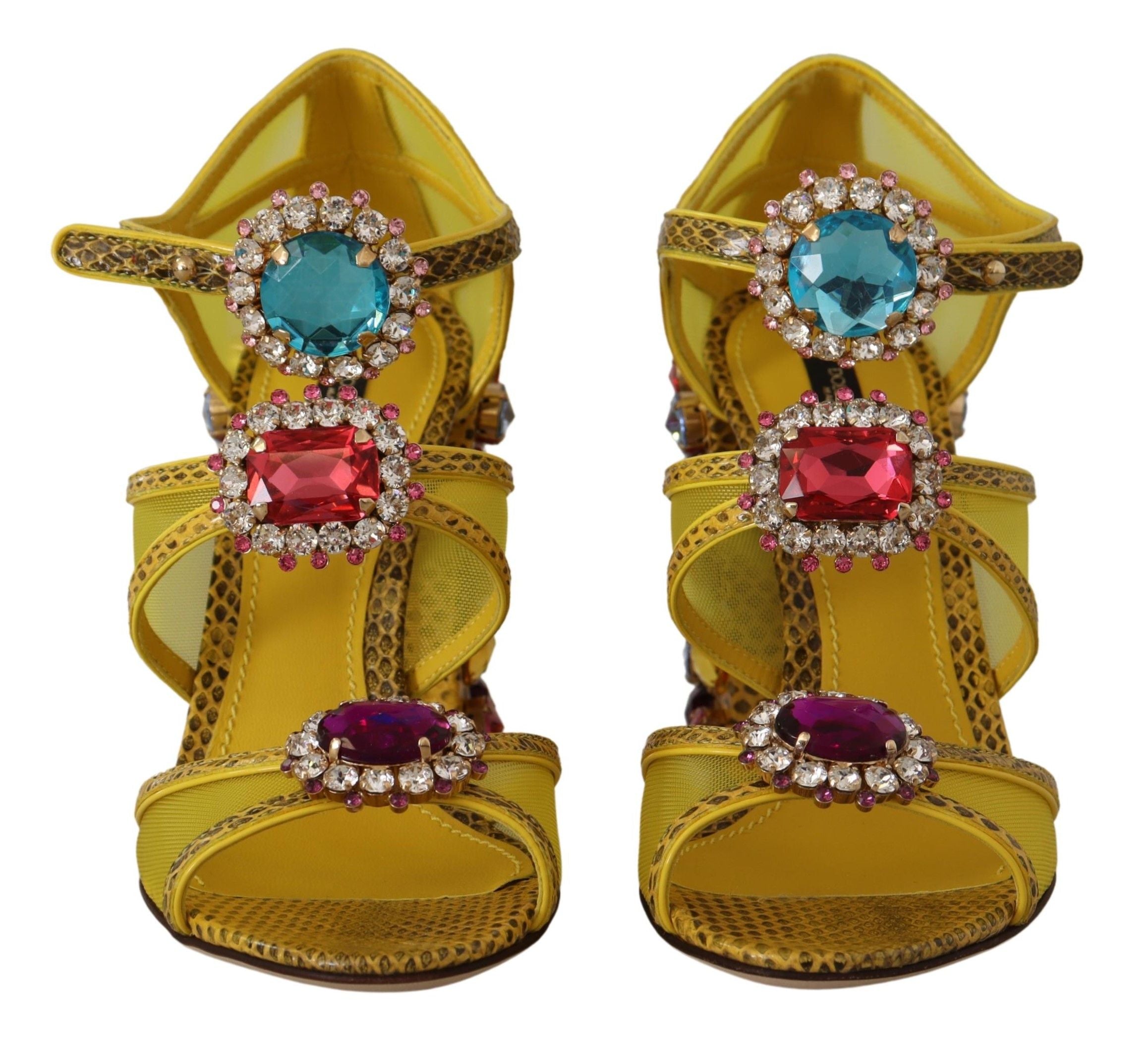 Superbes sandales en cuir jaune ornées de cristaux Dolce &amp; Gabbana