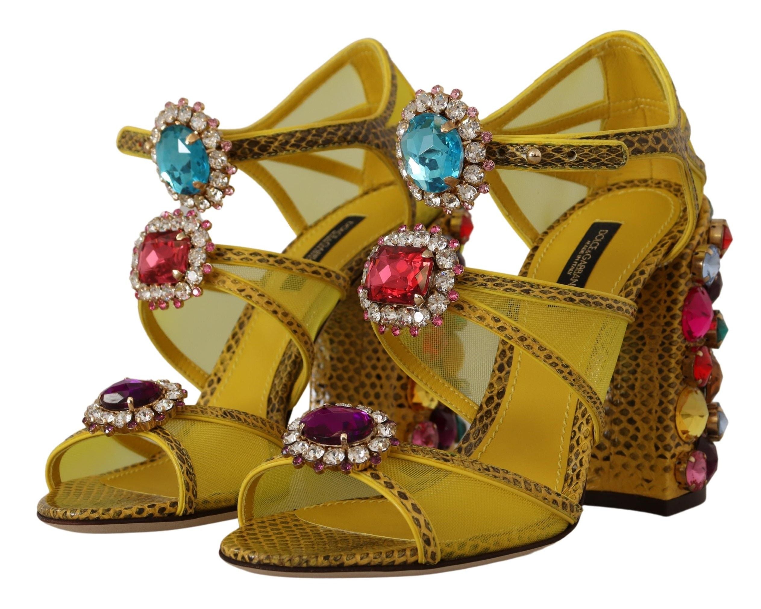 Superbes sandales en cuir jaune ornées de cristaux Dolce &amp; Gabbana