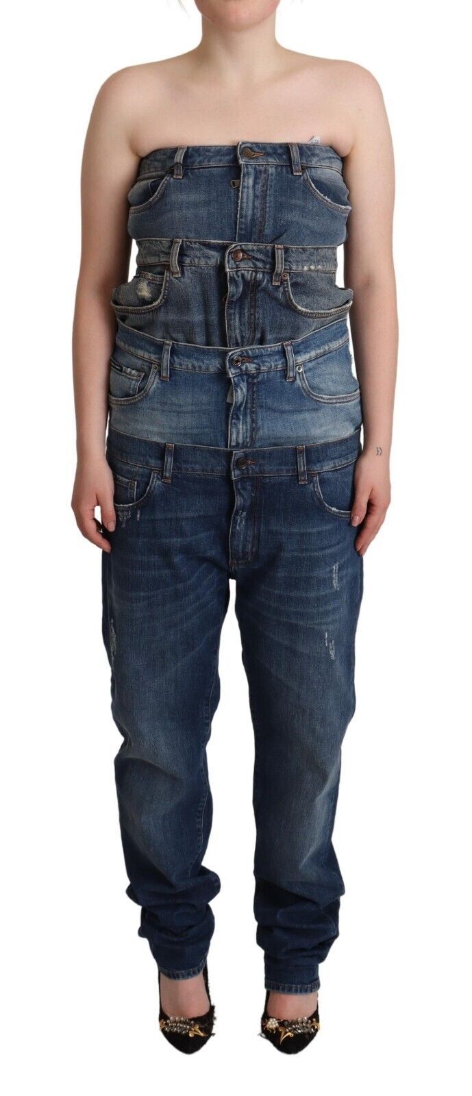 Dolce &amp; Gabbana Elegantes dunkelblaues Jeans-Jumpsuit-Kleid