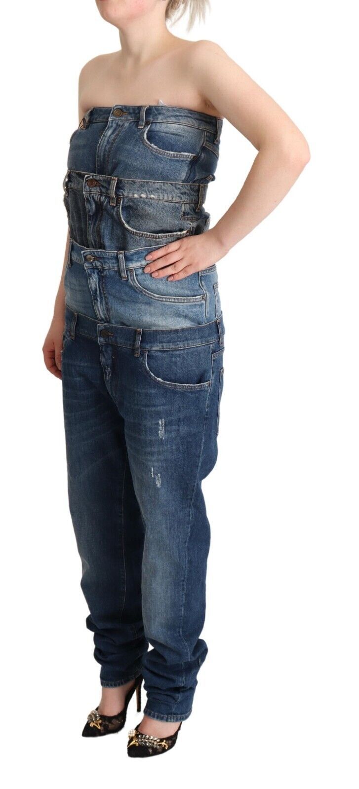 Dolce &amp; Gabbana Elegantes dunkelblaues Jeans-Jumpsuit-Kleid
