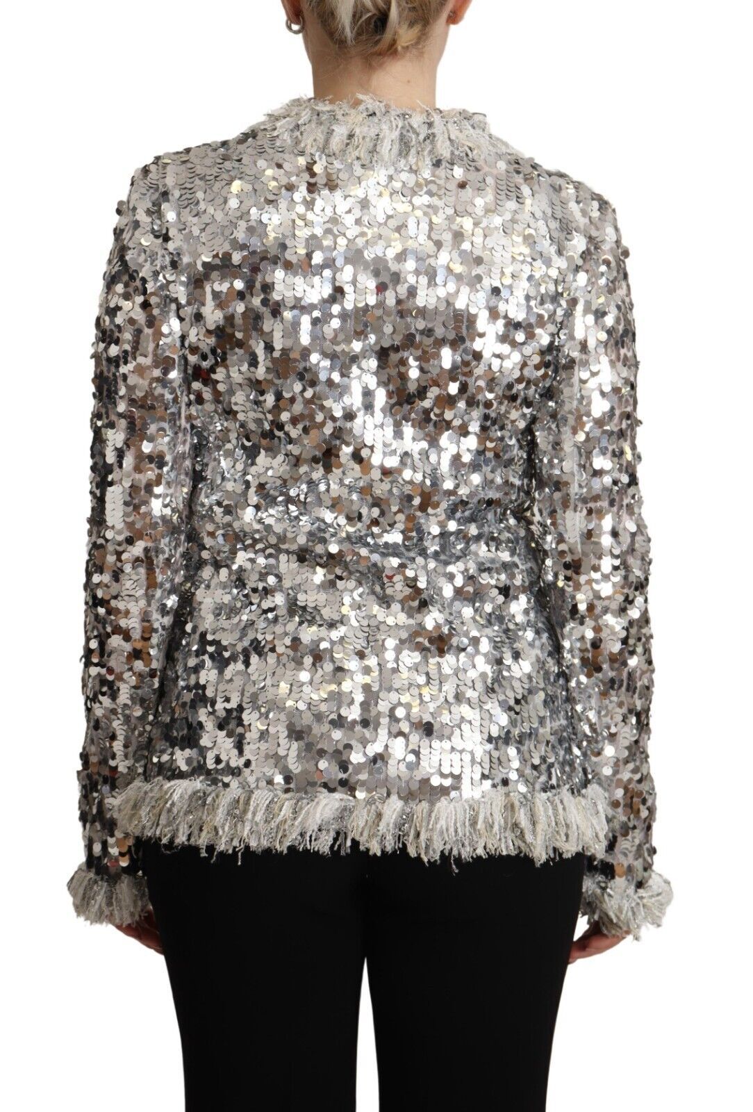 Dolce &amp; Gabbana Chic Veste Manteau à Paillettes Argentées