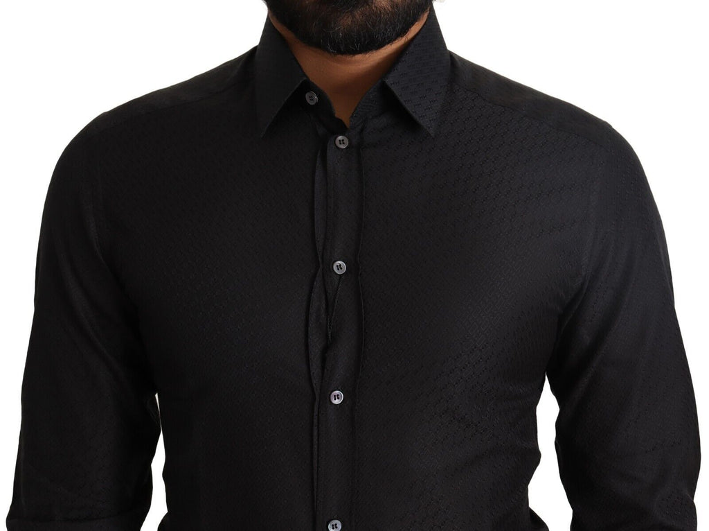 Dolce &amp; Gabbana Elegantes schwarzes Baumwoll-Gold-Oberhemd