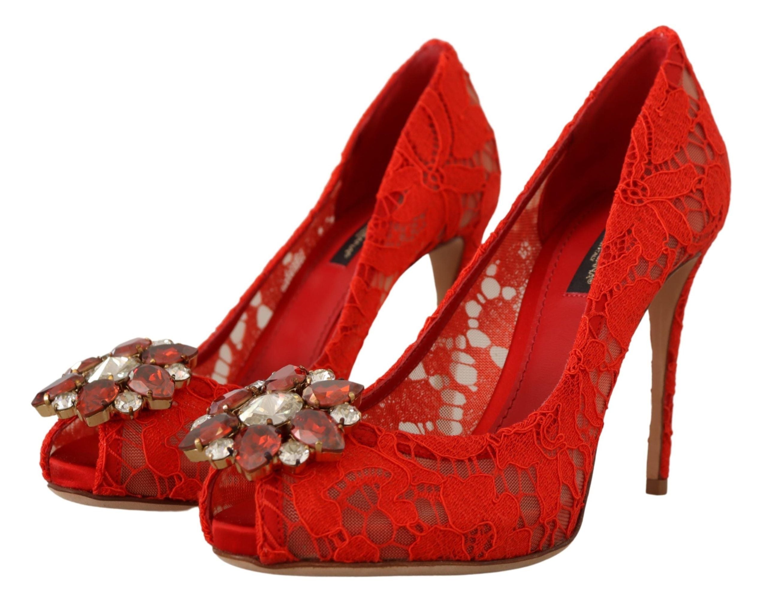 Dolce &amp; Gabbana – Taormina-Pumps mit Spitzenabsatz und Kristallen in Rot