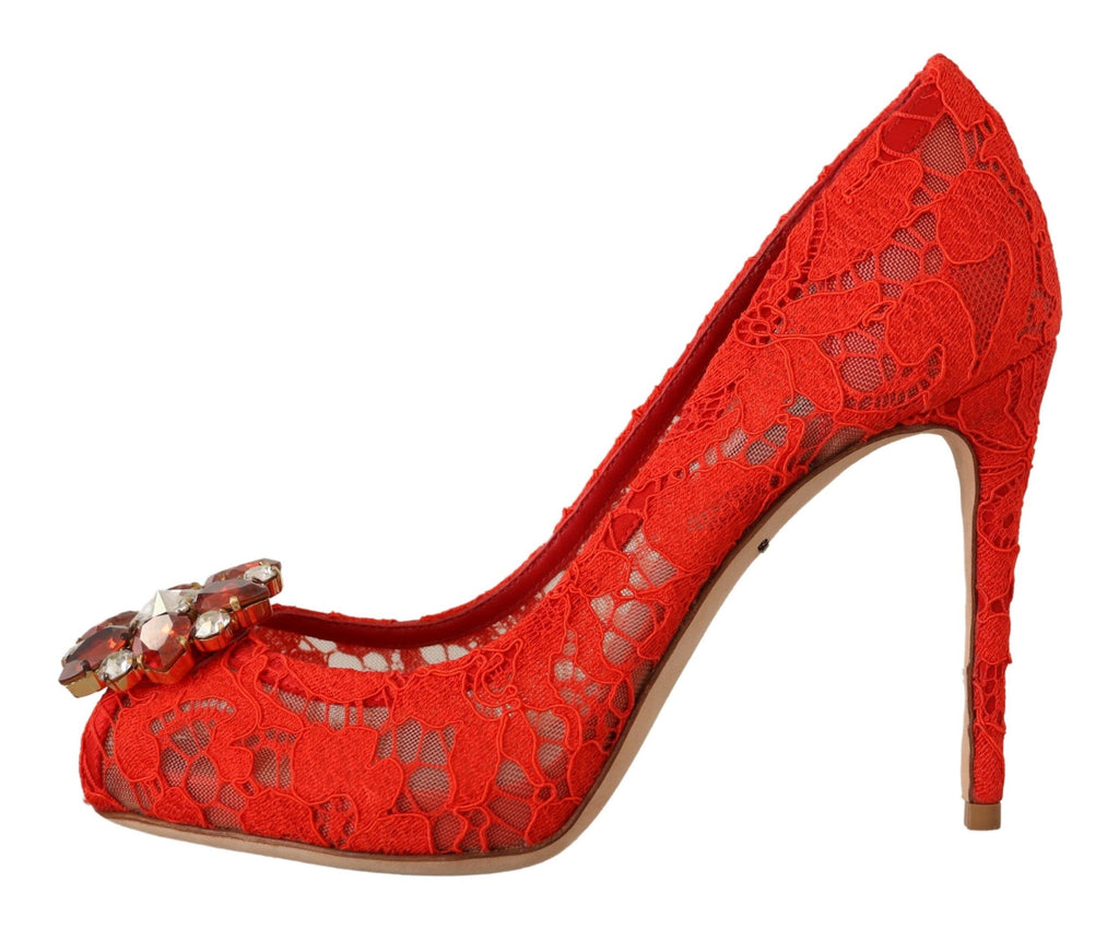 Dolce &amp; Gabbana – Taormina-Pumps mit Spitzenabsatz und Kristallen in Rot