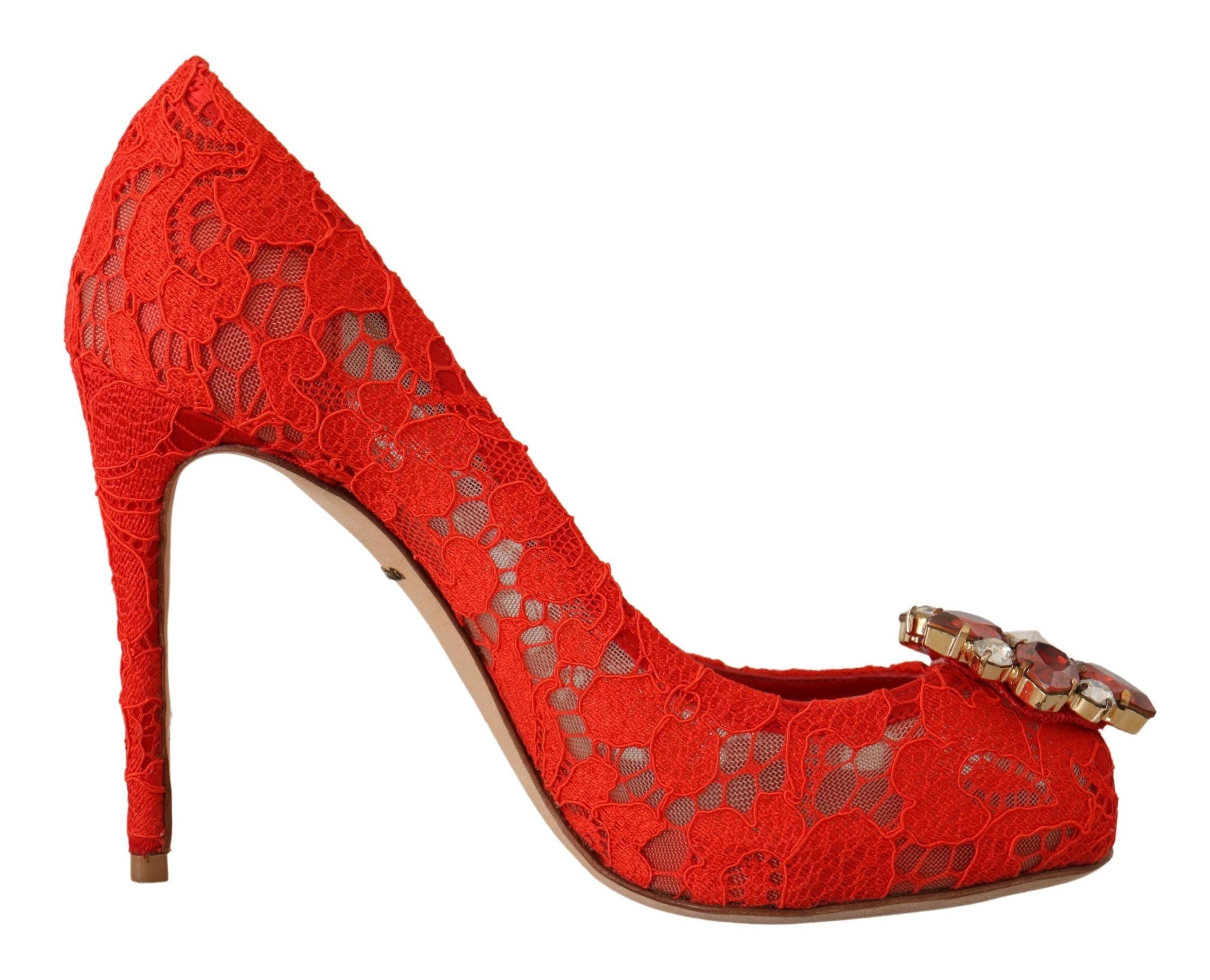 Dolce &amp; Gabbana – Taormina-Pumps mit Spitzenabsatz und Kristallen in Rot