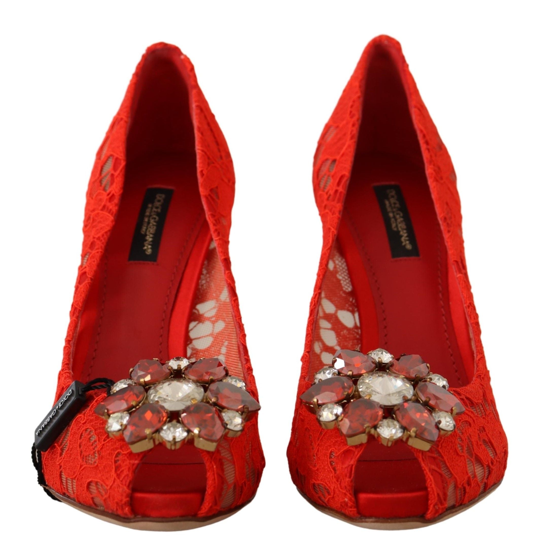 Dolce &amp; Gabbana – Taormina-Pumps mit Spitzenabsatz und Kristallen in Rot