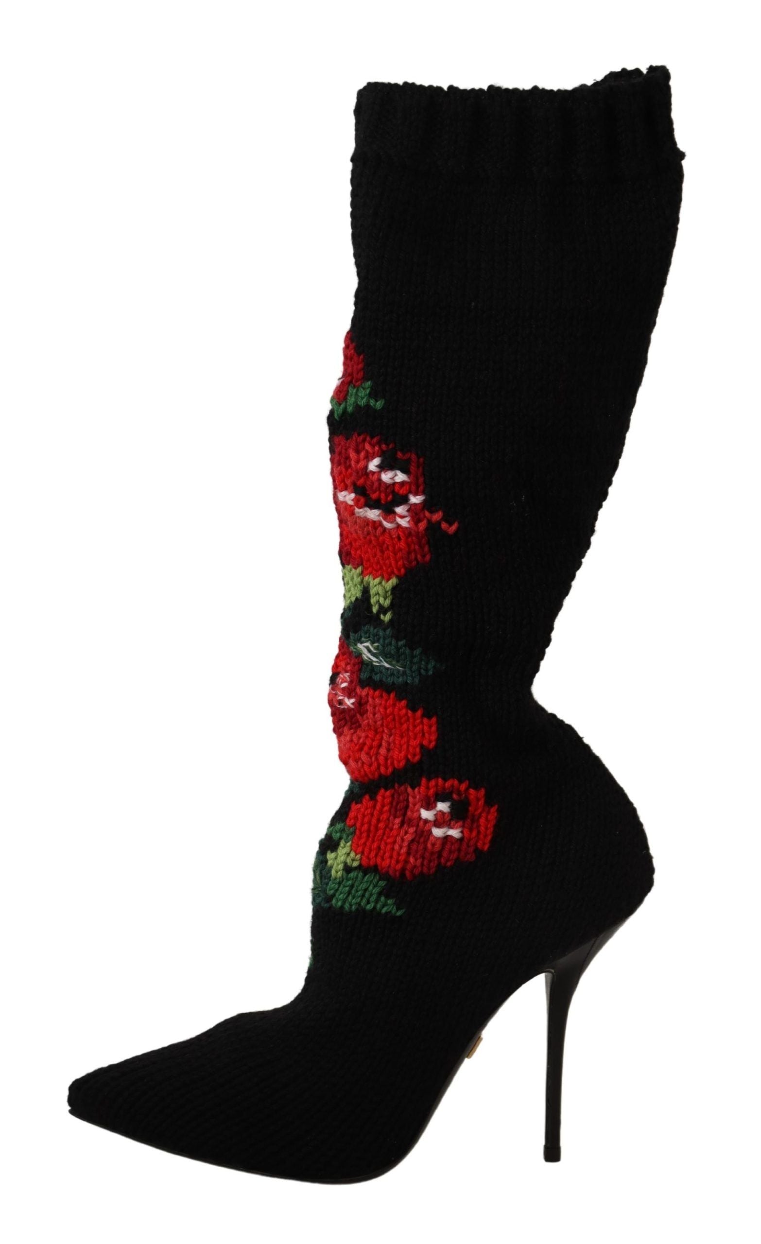 Dolce &amp; Gabbana Elegante Sockenstiefel mit roten Rosen
