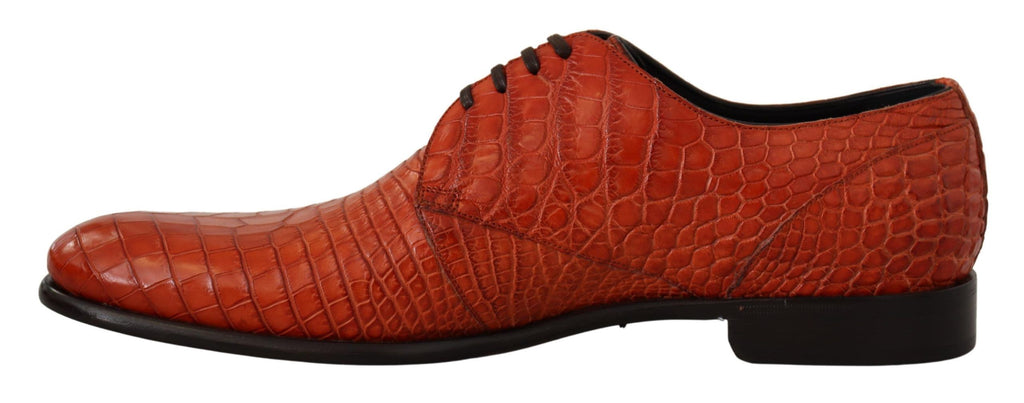 Dolce &amp; Gabbana – Exotische, orangefarbene Schnürschuhe aus Krokodilleder