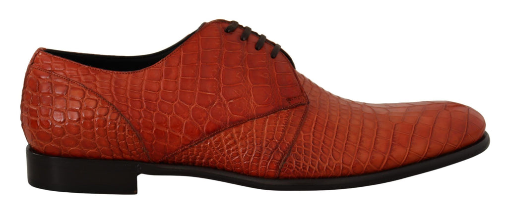 Dolce &amp; Gabbana – Exotische, orangefarbene Schnürschuhe aus Krokodilleder