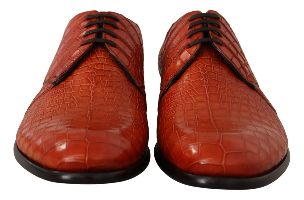 Dolce &amp; Gabbana – Exotische, orangefarbene Schnürschuhe aus Krokodilleder