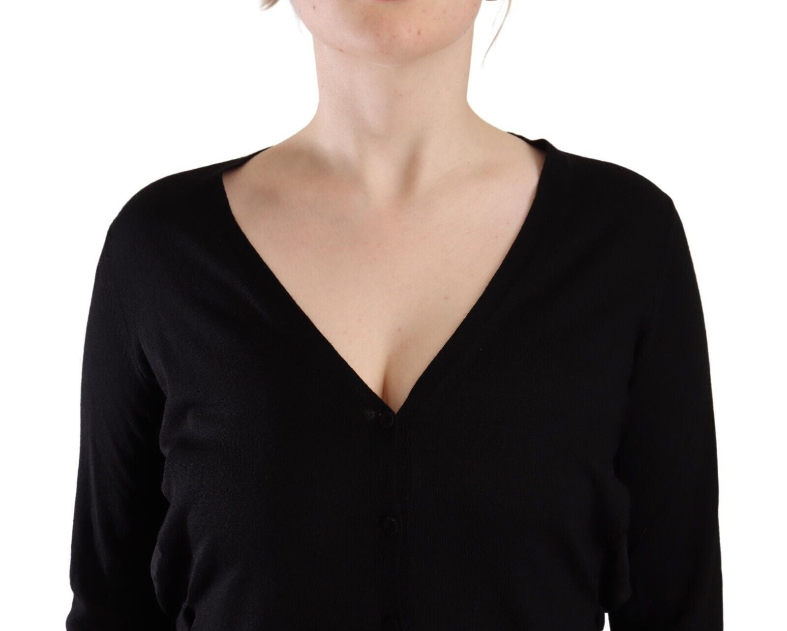 Dolce &amp; Gabbana Eleganter schwarzer Wollpullover mit V-Ausschnitt