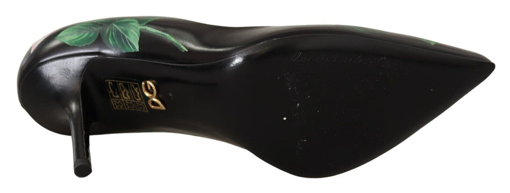 Dolce &amp; Gabbana Elegante schwarze Pumps aus Leder mit Rosenmuster