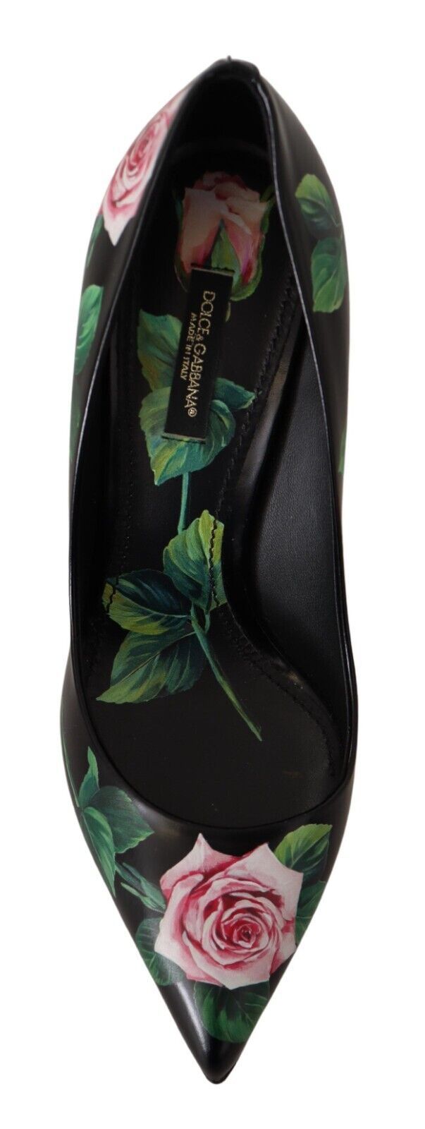 Dolce &amp; Gabbana Elegante schwarze Pumps aus Leder mit Rosenmuster