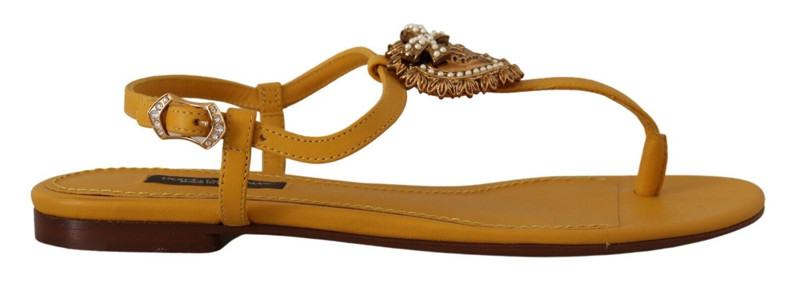 Sandales plates Dolce &amp; Gabbana moutarde à brides en T et ornements en forme de cœur