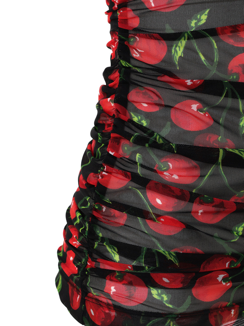 Dolce & Gabbana Cherry Print Black Tulle Sleeveless Top