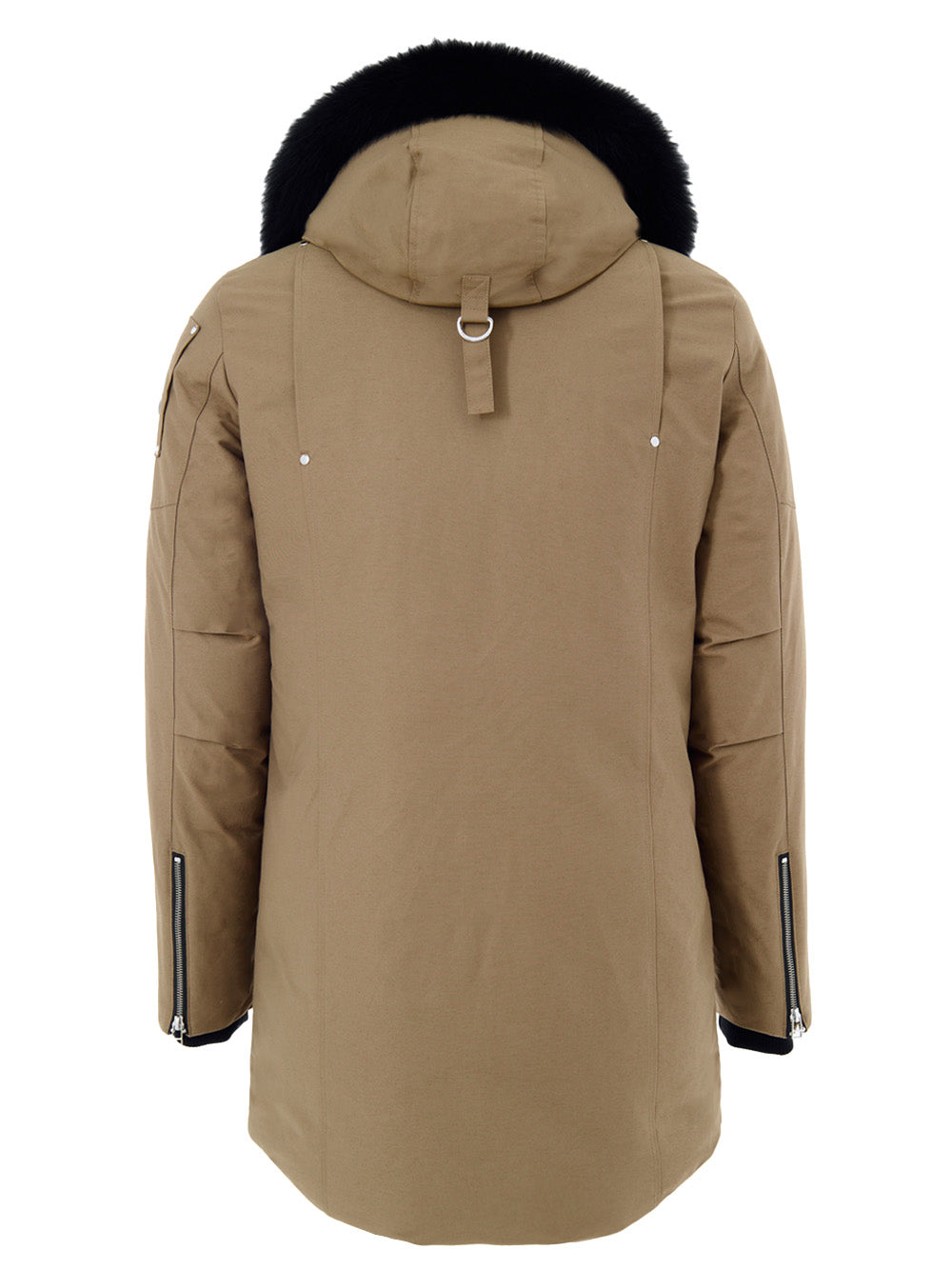 Beige Moose Knuckles Long Fabric Jacket with Hood and Fur