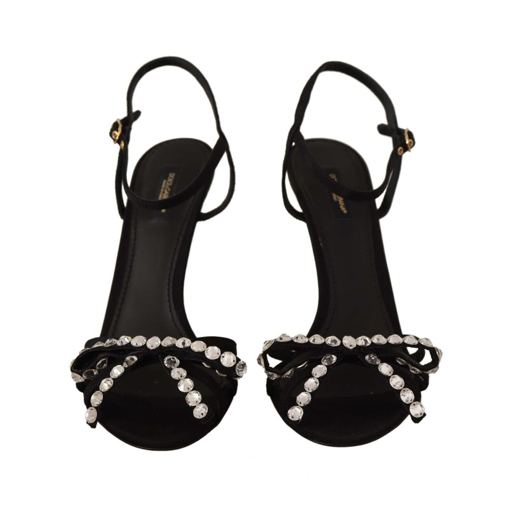 Dolce &amp; Gabbana Elegante schwarze Viskose-Sandalen mit Knöchelriemen und Kristallen