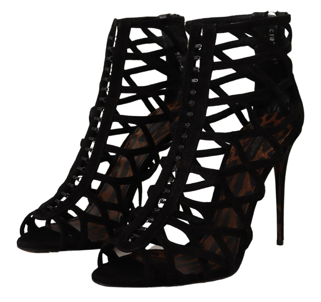 Dolce &amp; Gabbana Elegante schwarze Wildleder-Sandalen mit Absatz