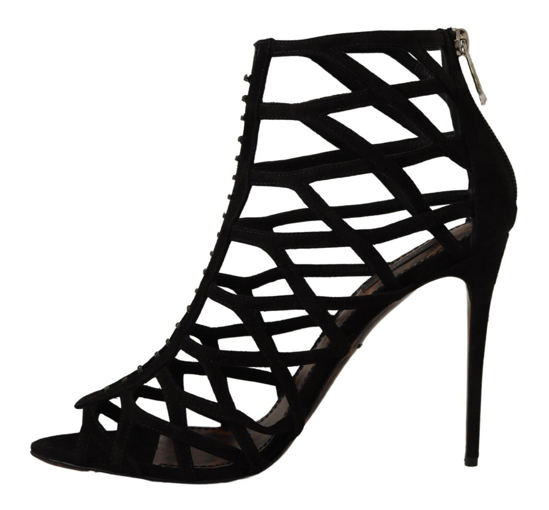 Dolce &amp; Gabbana Elegante schwarze Wildleder-Sandalen mit Absatz