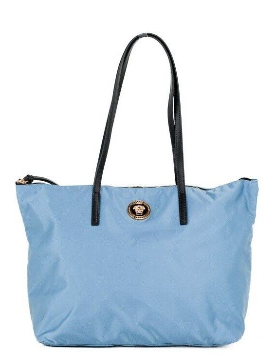 Sac fourre-tout Versace Portuna Medusa de taille moyenne en nylon et cuir bleu bleuet
