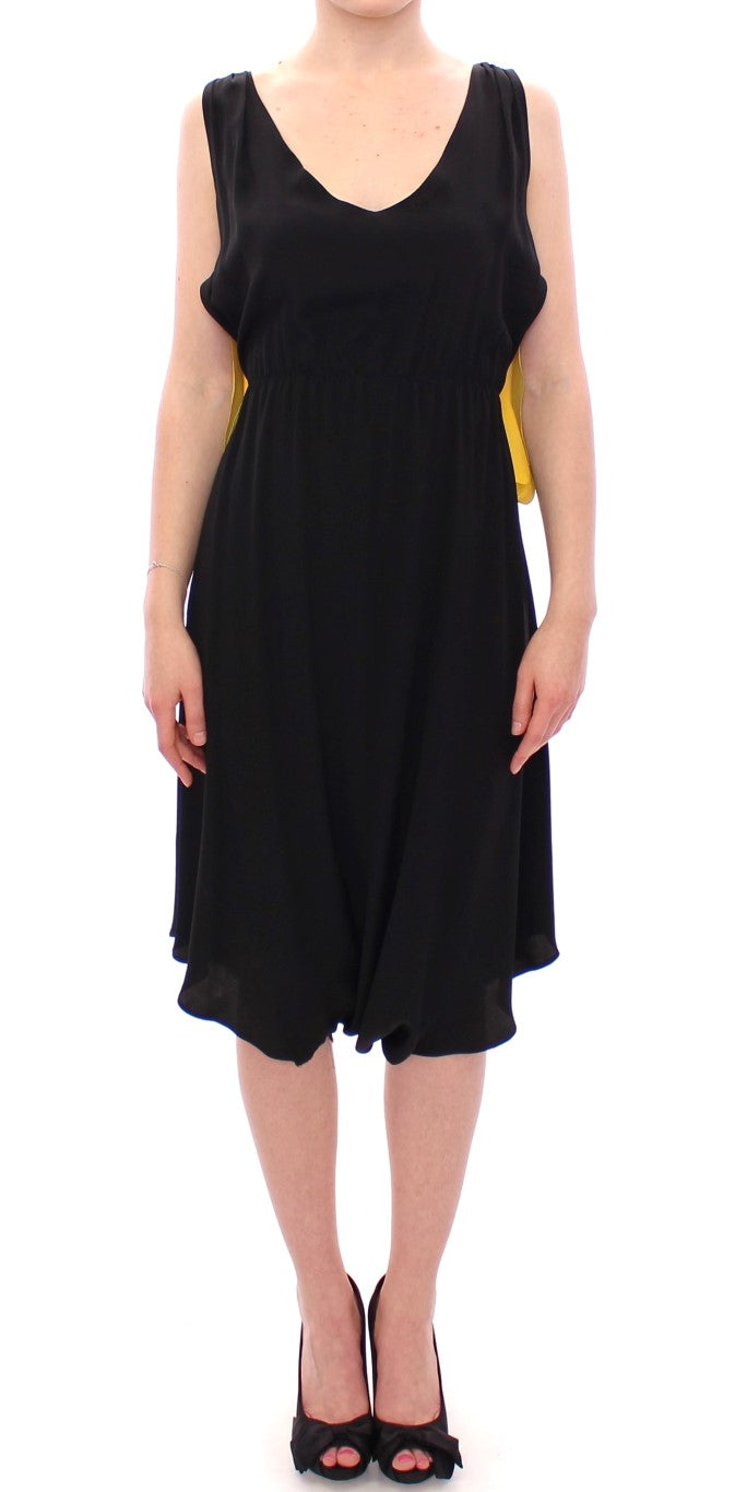 Robe droite élégante en mélange de soie Lamberto Petri, noire et jaune