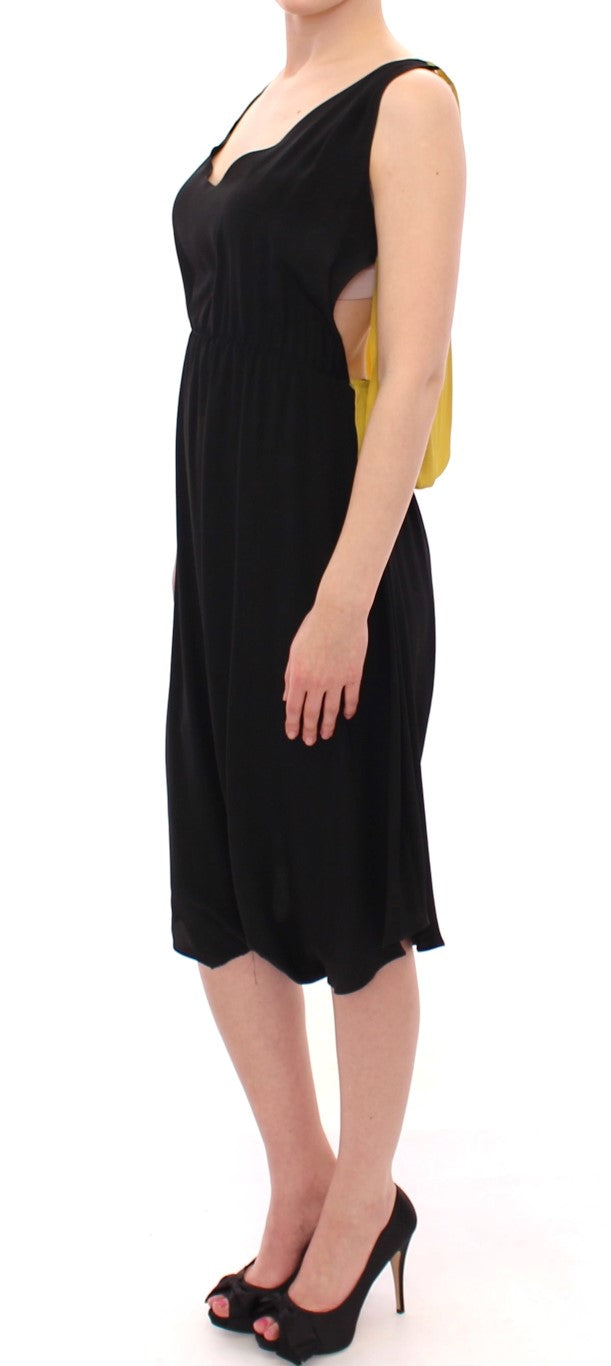 Robe droite élégante en mélange de soie Lamberto Petri, noire et jaune