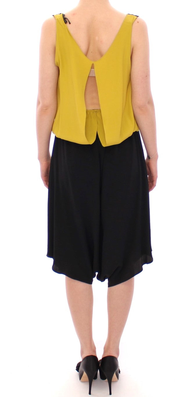 Robe droite élégante en mélange de soie Lamberto Petri, noire et jaune