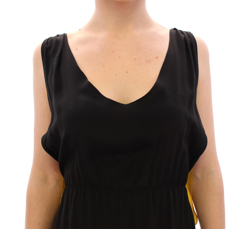 Robe droite élégante en mélange de soie Lamberto Petri, noire et jaune