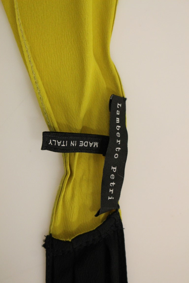 Robe droite élégante en mélange de soie Lamberto Petri, noire et jaune