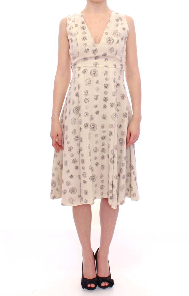 Andrea Incontri - Élégante robe droite en laine blanche à imprimé gris