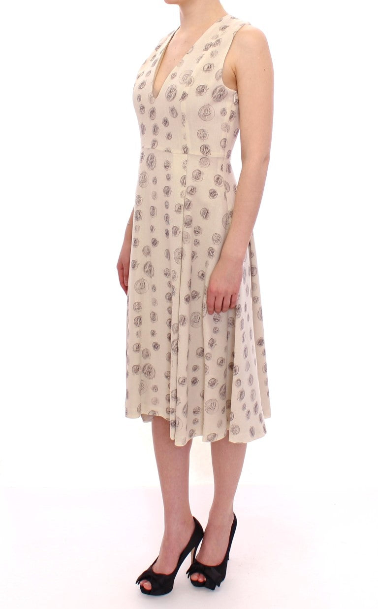 Andrea Incontri - Élégante robe droite en laine blanche à imprimé gris