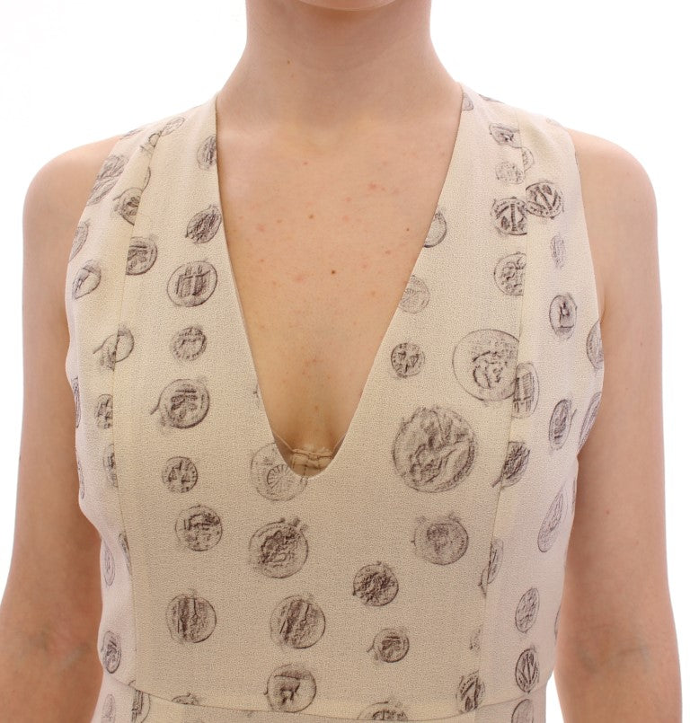 Andrea Incontri - Élégante robe droite en laine blanche à imprimé gris