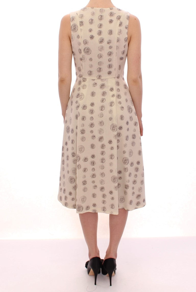 Andrea Incontri - Élégante robe droite en laine blanche à imprimé gris