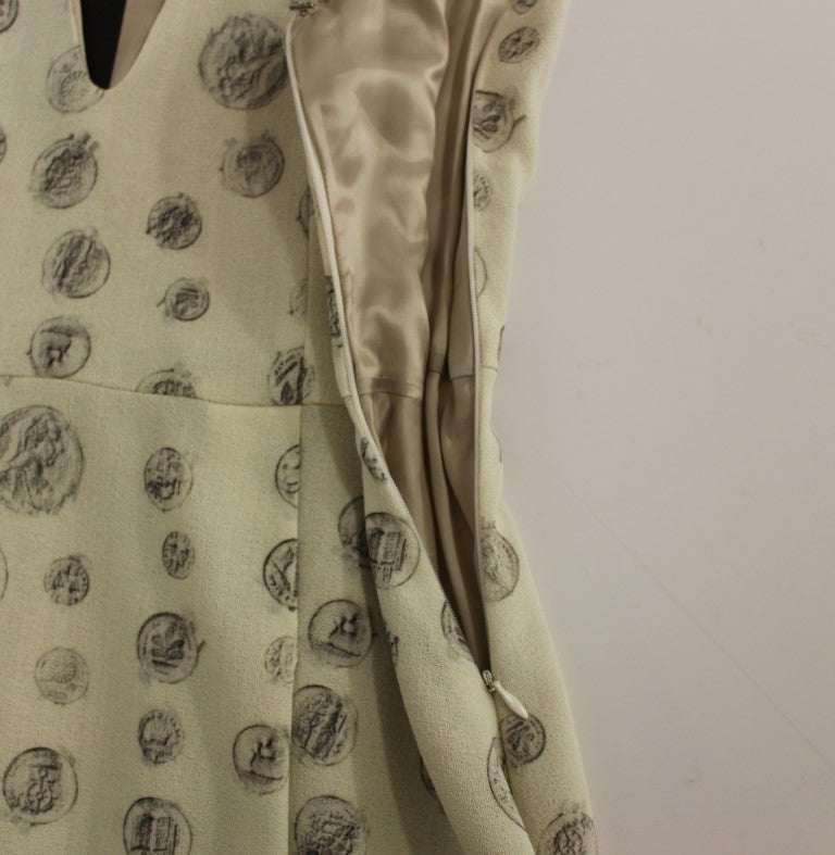 Andrea Incontri - Élégante robe droite en laine blanche à imprimé gris