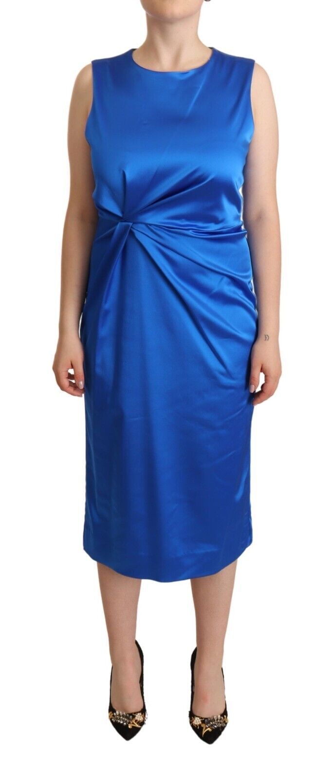 PAROSH Élégante robe fourreau mi-longue sans manches
