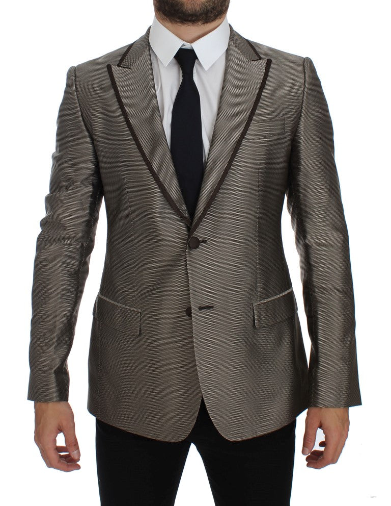 Blazer slim élégant en soie marron à deux boutons Dolce &amp; Gabbana