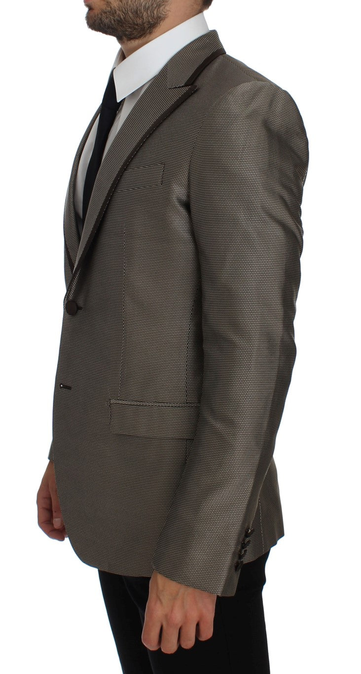 Blazer slim élégant en soie marron à deux boutons Dolce &amp; Gabbana