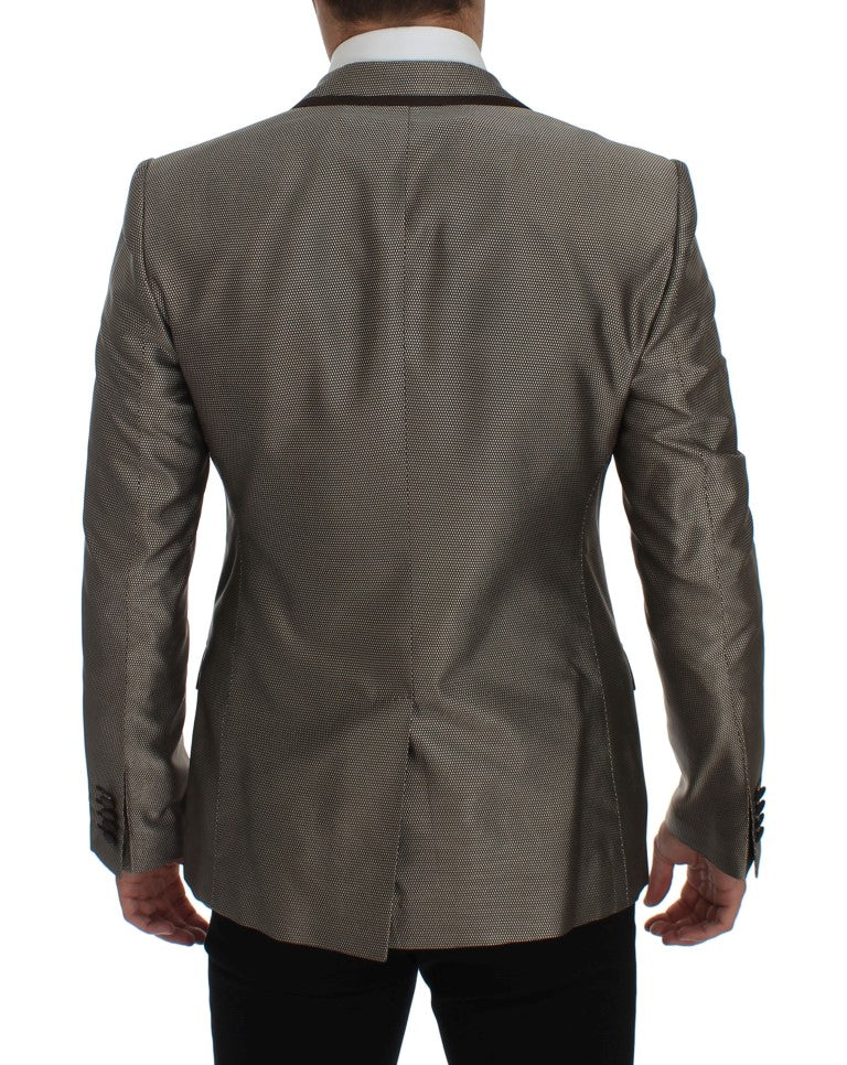 Blazer slim élégant en soie marron à deux boutons Dolce &amp; Gabbana