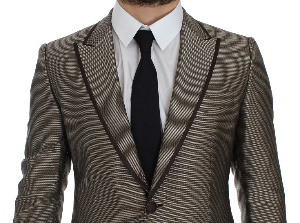 Blazer slim élégant en soie marron à deux boutons Dolce &amp; Gabbana
