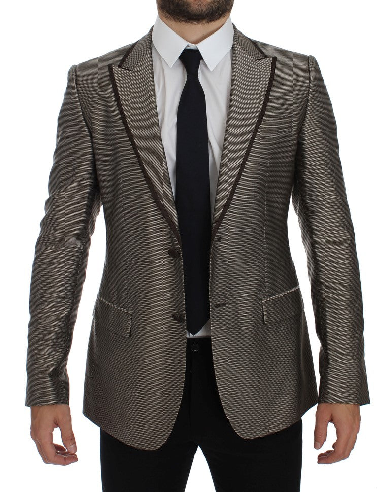Blazer slim élégant en soie marron à deux boutons Dolce &amp; Gabbana
