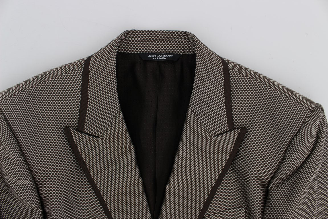 Blazer slim élégant en soie marron à deux boutons Dolce &amp; Gabbana