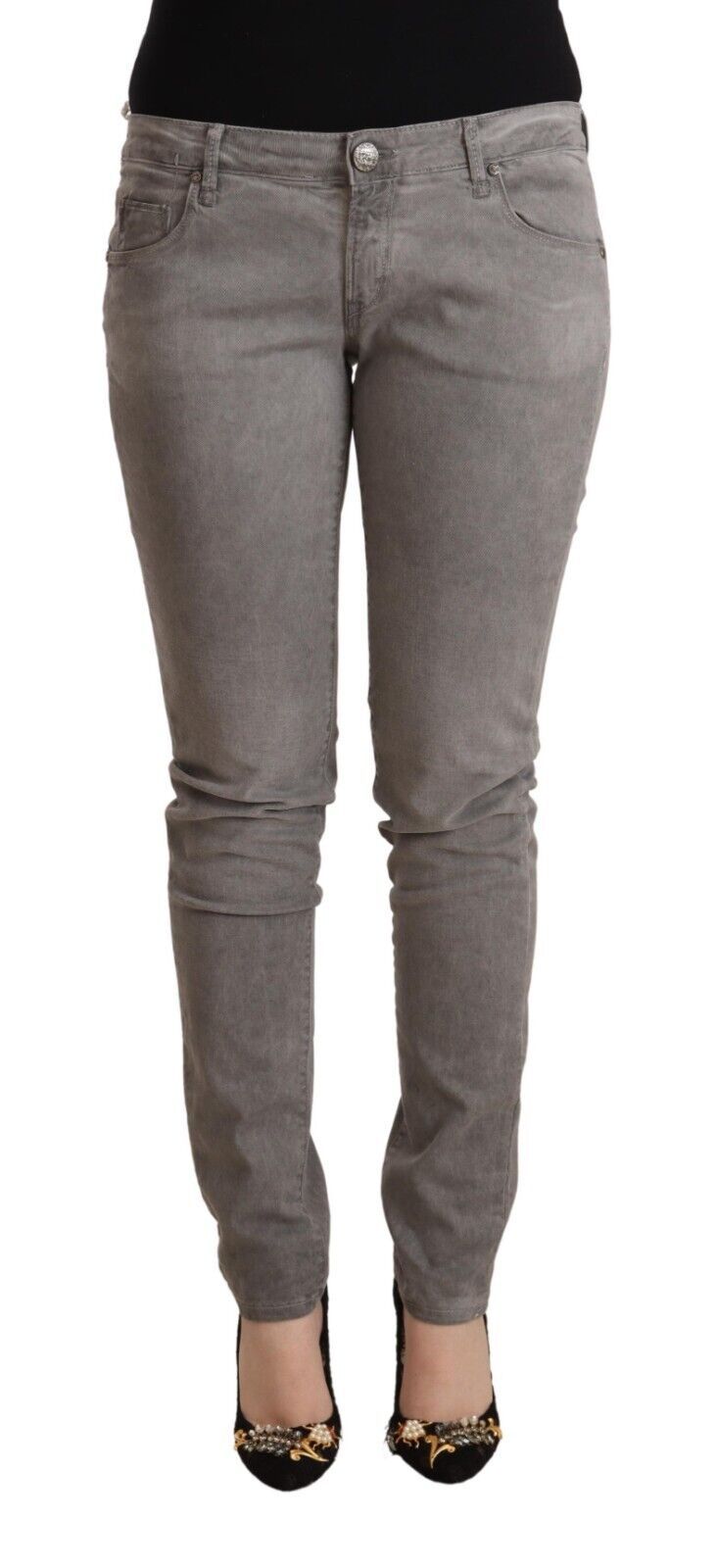 Acht Sleek Skinny Jeans mit niedriger Taille, Grau