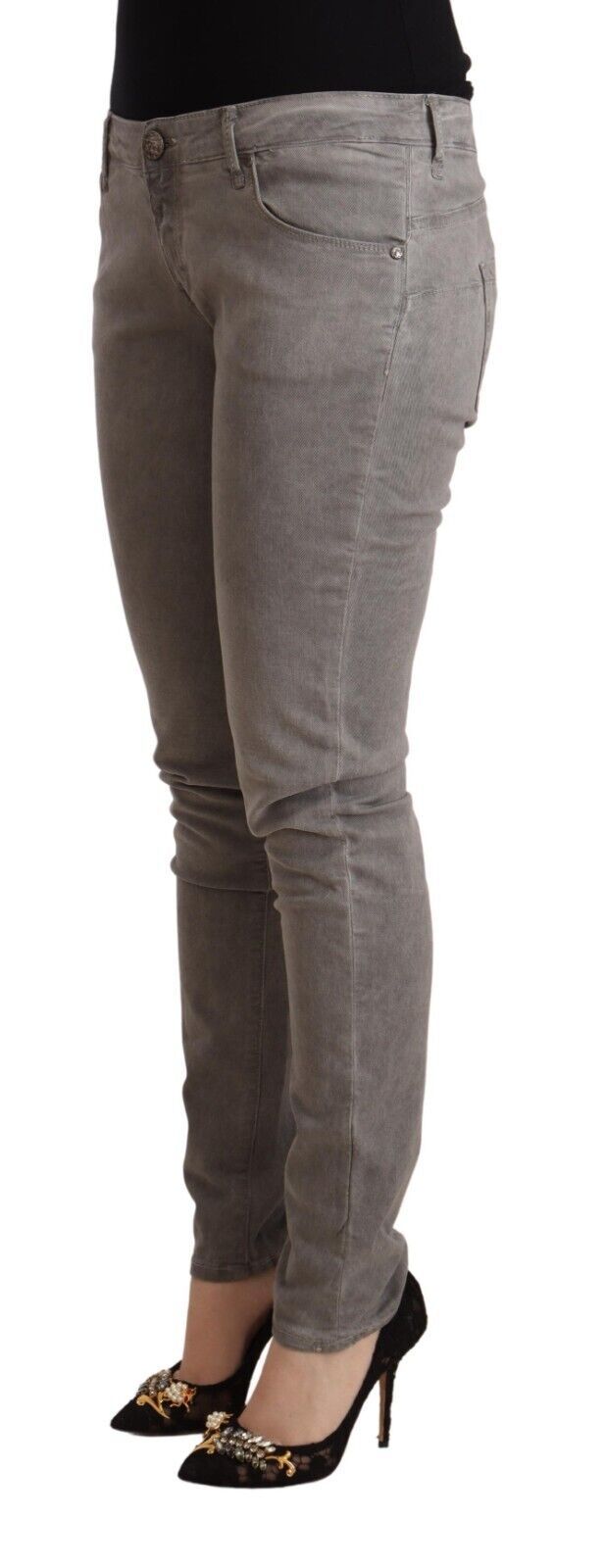 Acht Sleek Skinny Jeans mit niedriger Taille, Grau