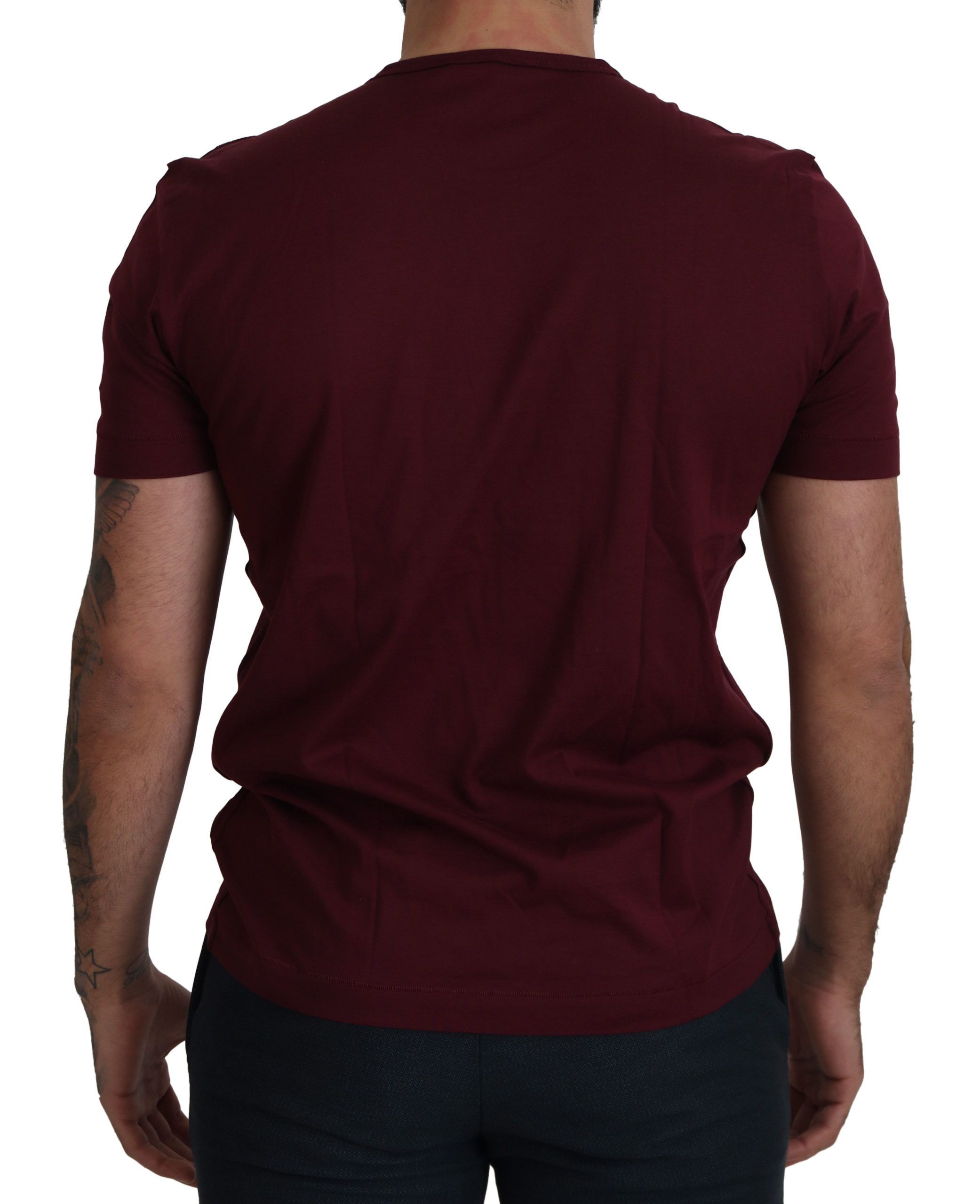 Dolce &amp; Gabbana – Elegantes T-Shirt mit Rundhalsausschnitt und Bordeaux-Rosenmotiv