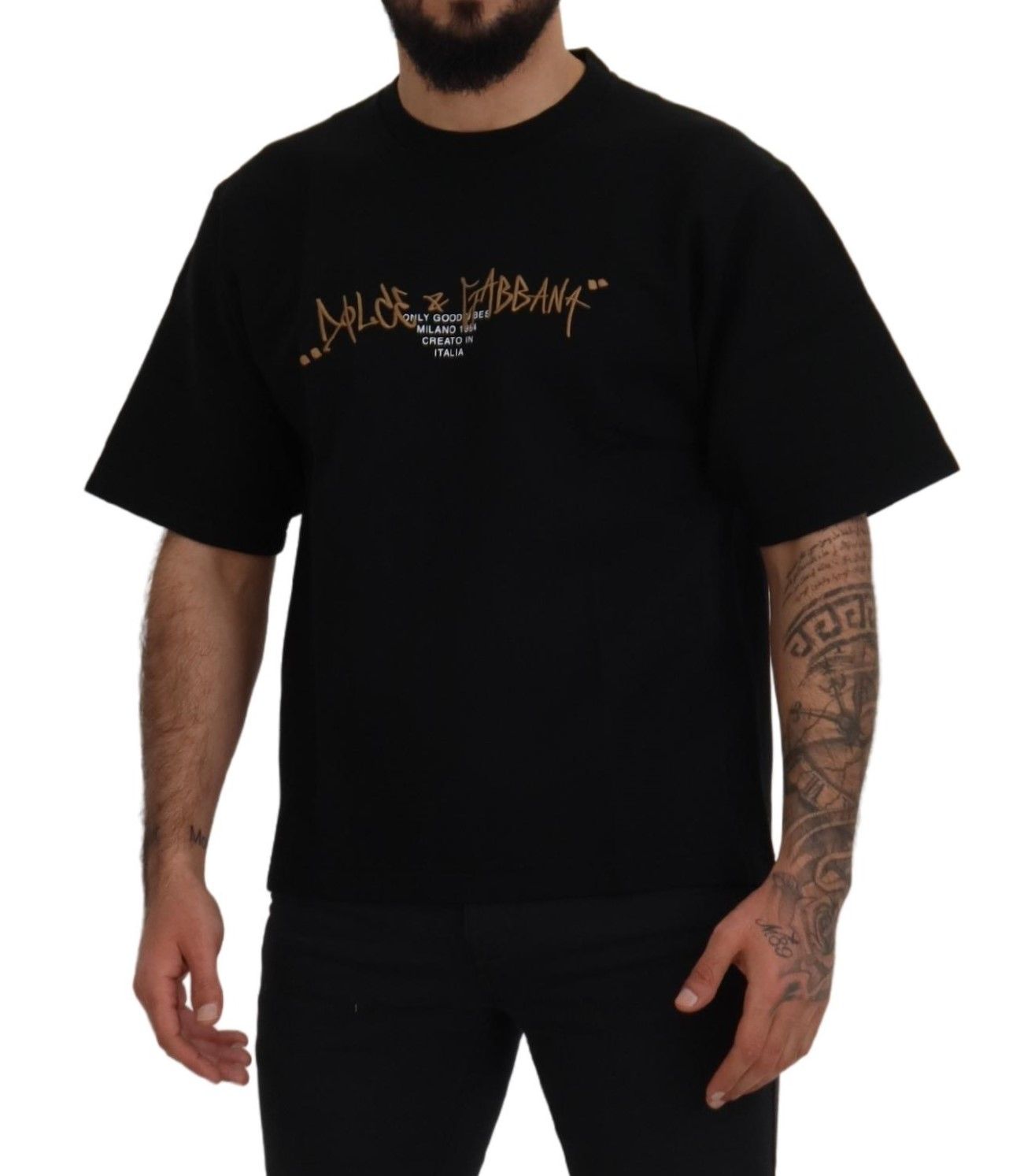 Dolce &amp; Gabbana – Elegantes schwarzes T-Shirt mit Rundhalsausschnitt aus Baumwollmischung