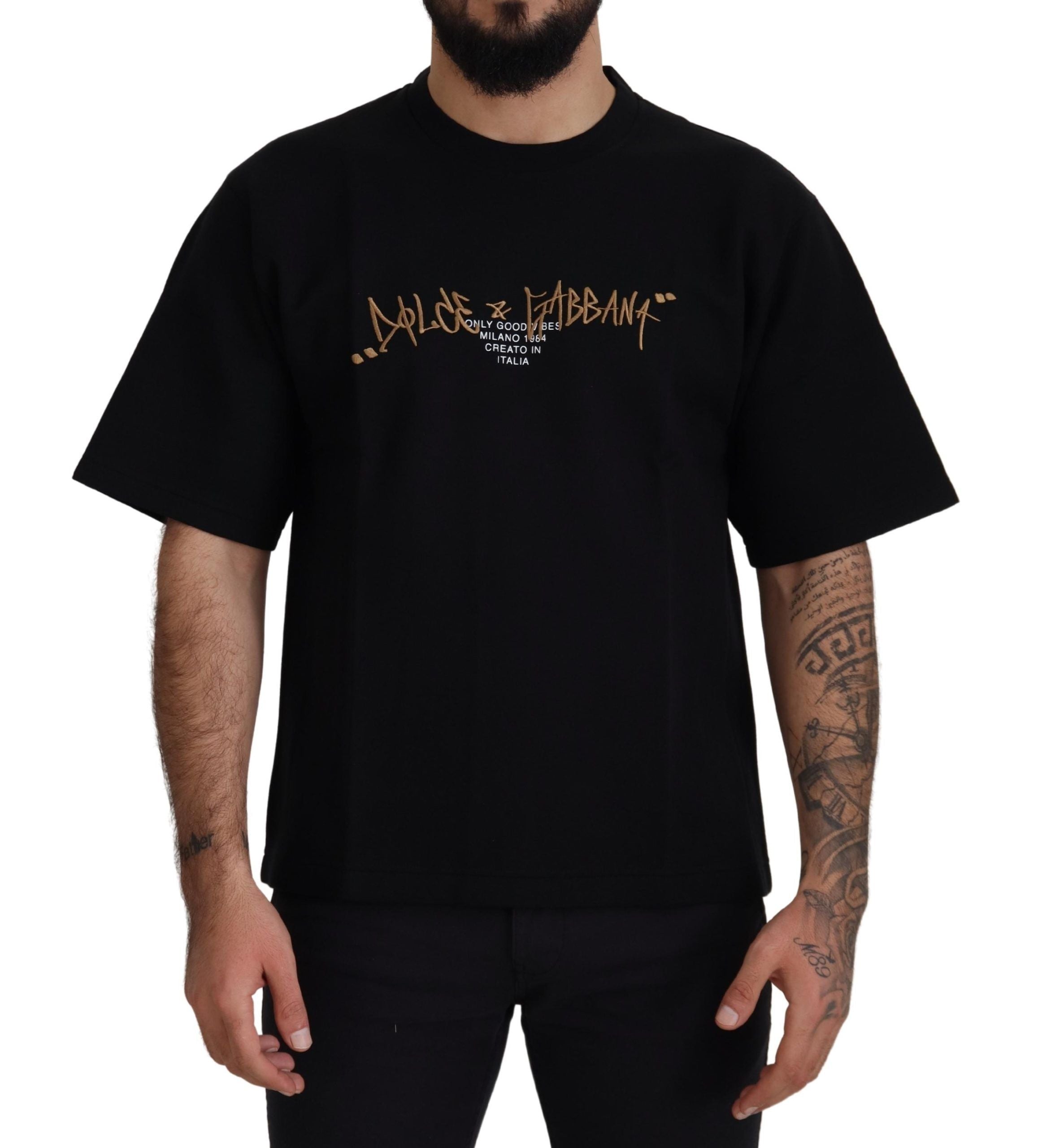 Dolce &amp; Gabbana – Elegantes schwarzes T-Shirt mit Rundhalsausschnitt aus Baumwollmischung